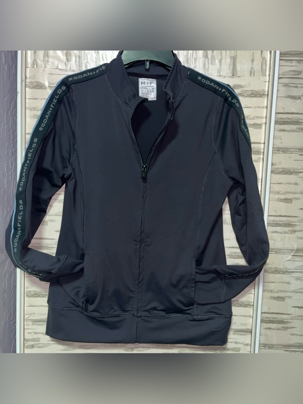 Rodan Fields R+F Track Athletic Jacket Womens Medium Gray Zip Up Long Sleeve